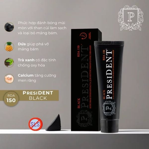President Kem Đánh Răng Đen Black 150 RDA Trắng Siêu Mạnh 75g