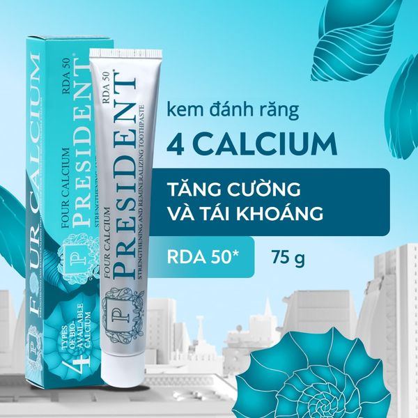 President Kem Đánh Răng 4 Loại Canxi 50 RDA Tái Tạo Và Tăng Cường Men Răng 75g