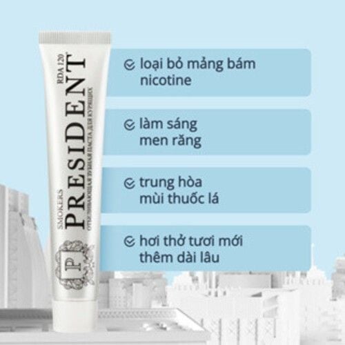 President Kem Đánh Răng Trắng Smoker 120 RDA Làm Trắng Răng Mạnh Loại Bỏ Nicotine Và Khử Mùi 75g