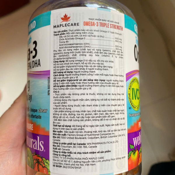 Webber Naturals Viên Uống Hỗ Trợ Tim Mạch, Não Triple Strength Omega 3 900mg EPA/DHA Hộp 120 Viên