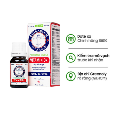 Bioamicus Vitamin D3 400IU Hỗ Trợ Hấp Thu Canxi Phát Triển Chiều Cao Cho Trẻ Lọ 10ml