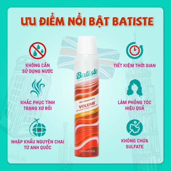 Batiste Dầu Gội Khô Giúp Làm Phồng Tóc Dry Shampoo Volume 200ml