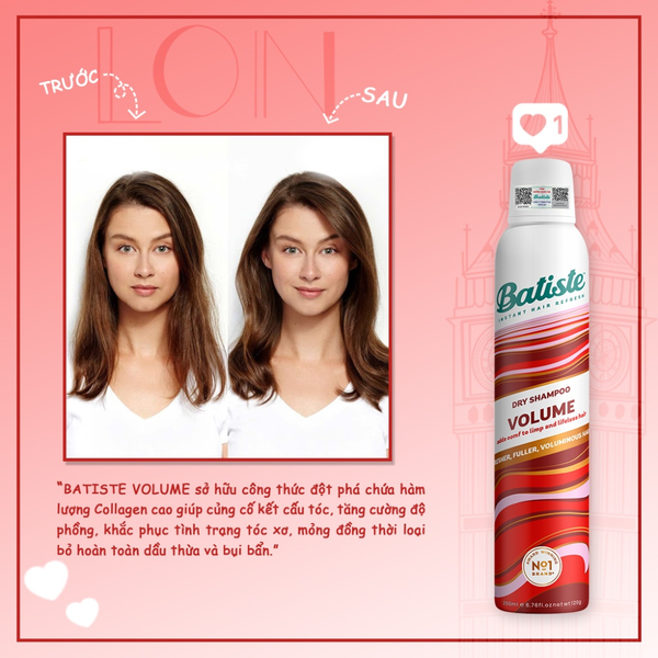 Batiste Dầu Gội Khô Giúp Làm Phồng Tóc Dry Shampoo Volume 200ml