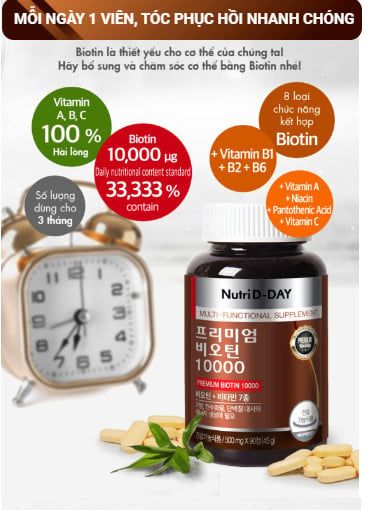 Nutri D-Day PREMIUM Biotin 10000 Cho Tóc Khỏe 90 viên