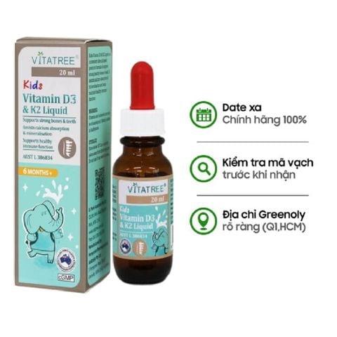 [HSD 30/09/2025] Vitatree Nước Bổ Sung Viatmin D3 K2 Cho Bé 20ml
