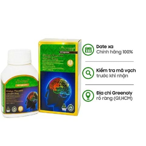 Vitatree Viên Uống Tăng Tuần Hoàn Não Ginkgo Plus 6000 With Q10 50mg 60 Viên