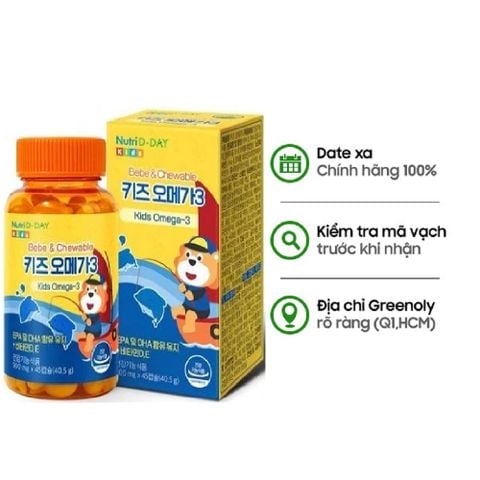 [HSD 07/11/2025] Nutri D-Day Kẹo Dẻo Dầu Cá Cho Bé Bổ Sung Omega-3 Não Bộ Thị Lực 45 Viên