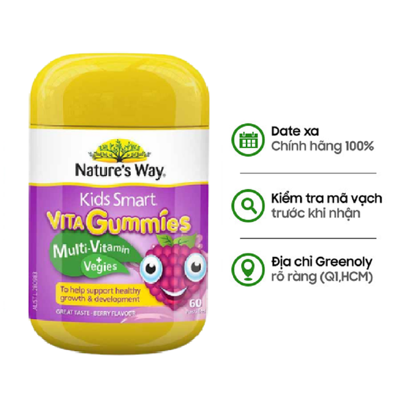 Nature's Way Kẹo Dẻo Bổ Sung Vitamin Tổng Hợp Từ Rau Quả Vị Berry Kids Smart Vita Gummies 60 Viên