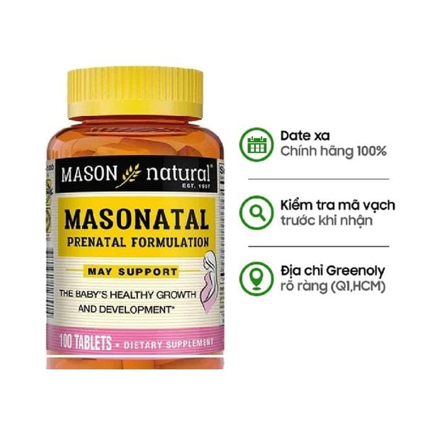 Mason Natural Viên Bổ Sung Khoáng Chất Cho Phụ Nữ Mang Thai Prenatal Formulation 100 viên