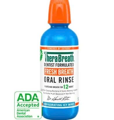 TheraBreath Nước Súc Miệng Icy Mint Hương Bạc Hà Sảng Khoái Không Cồn, Không Cay Rát Ngăn Ngừa Sâu Răng, Giảm Vôi Răng Cao Răng Chai 473ml