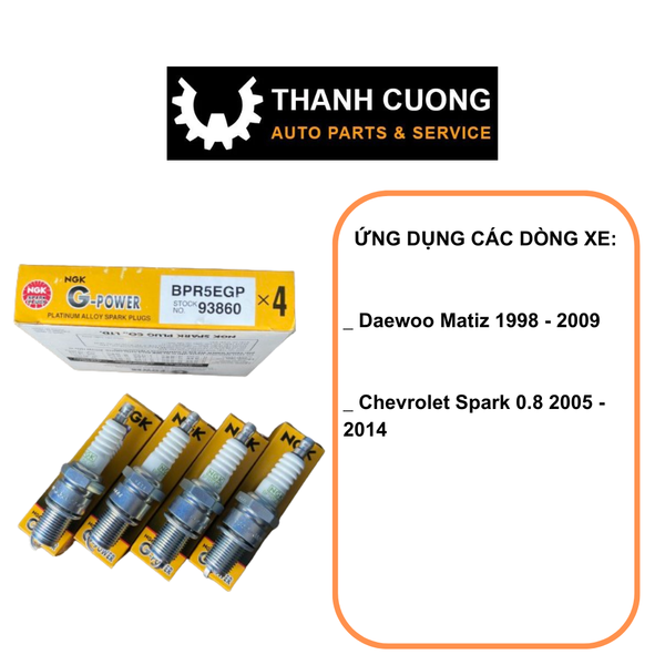  Bugi Đánh Lửa Xe DEAWOO MATIZ Đời 1998-2009,...Hàng NGK Loại Xịn Típ mở 21 Chân Platinium ( mã: BPR5EGP) 