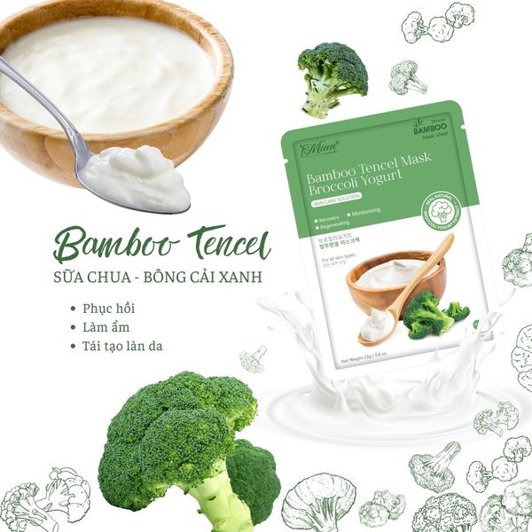  Mặt Nạ Cấp Ẩm Giúp Phục Hồi Da Mian Bamboo Tencel Mask Broccoli Yogurt Chiết Xuất Bông Cải Xanh Và Sữa Chua 23G 