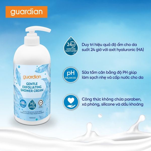  Sữa Tắm Dạng Kem Giúp Loại Bỏ Tế Bào Chết Guardian Gentle Exfoliating Shower Cream 1000Ml 