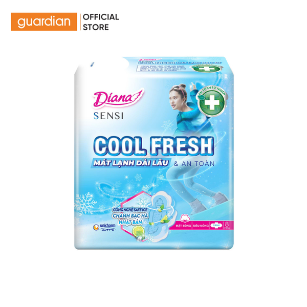 Băng Vệ Sinh Diana Sensi Cool Fresh Siêu Mỏng Cánh Mát Lạnh 8 Miếng 23Cm