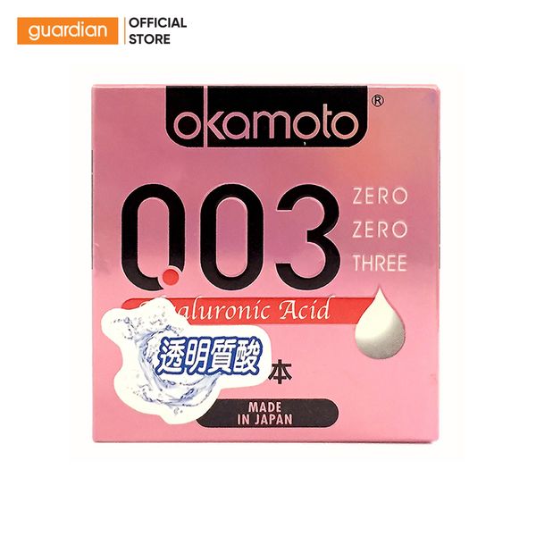 Bao Cao Su Siêu Mỏng Dưỡng Ẩm Và Bôi Trơn 0.03 Hyaluronic Acid Okamoto Hộp 3C