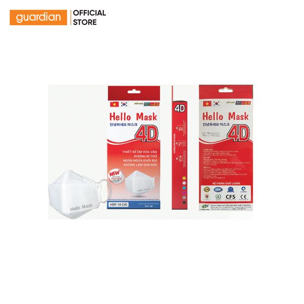 Khẩu Trang Y Tế Trắng 4D Hello Mask Hộp 10 Cái