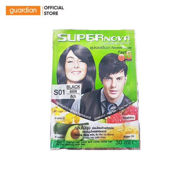 Kem Nhuộm Phủ Bạc Super Nova Color Shampoo #S01 Black Màu Đen 30ml