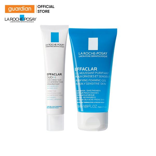 Bộ Đôi Kem Dưỡng Giảm Mụn & Gel Rửa Mặt Tạo Bọt La Roche-Posay Effaclar Duo+ 40ml & Effaclar Purifying Gel 50ml