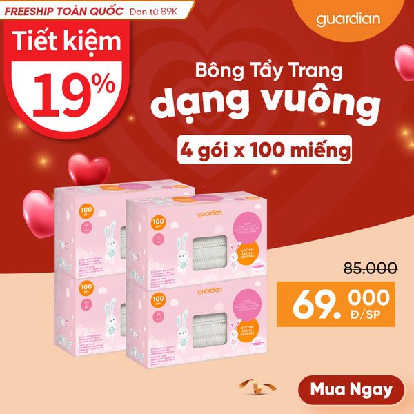 Bông Tẩy Trang Vuông Hộp Guardian 4 Gói X 100 Miếng