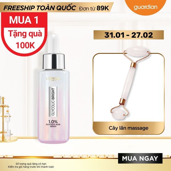 Serum L'Oreal Paris Glycolic Bright Hỗ Trợ Sáng Da 1.0% Glycolic Acid 30Ml