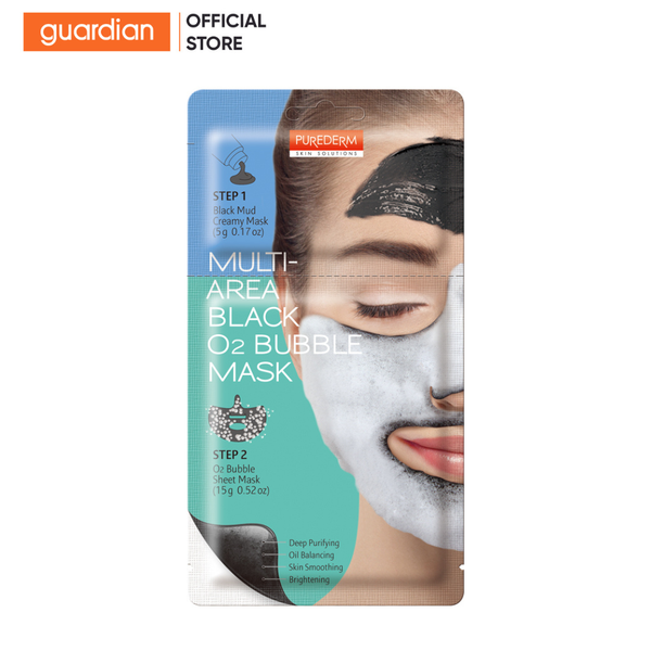 Mặt Nạ 2 Chức Năng Bùn Đen Và Oxy Purederm Multi-Area Black O2 Bubble Mask 20Gr