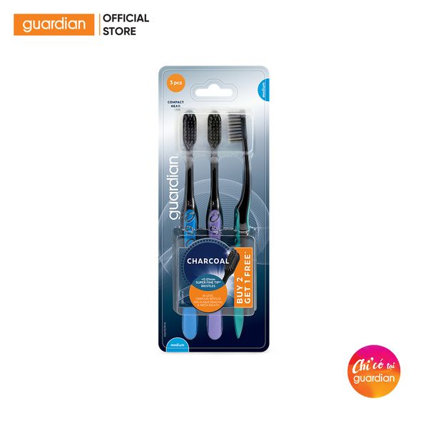 Bàn Chải Đánh Răng Than Hoạt Tính Vừa Guardian 3 Cây