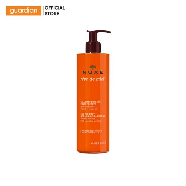 Rửa Mặt Và Tắm Toàn Thân Dạng Gel Cho Da Khô Nhạy Cảm Reve De Miel Face And Body Ultra-Rich Cleansing Gel Nuxe 400Ml