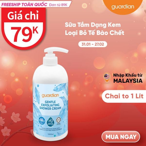 Sữa Tắm Dạng Kem Giúp Loại Bỏ Tế Bào Chết Guardian Gentle Exfoliating Shower Cream 1000Ml