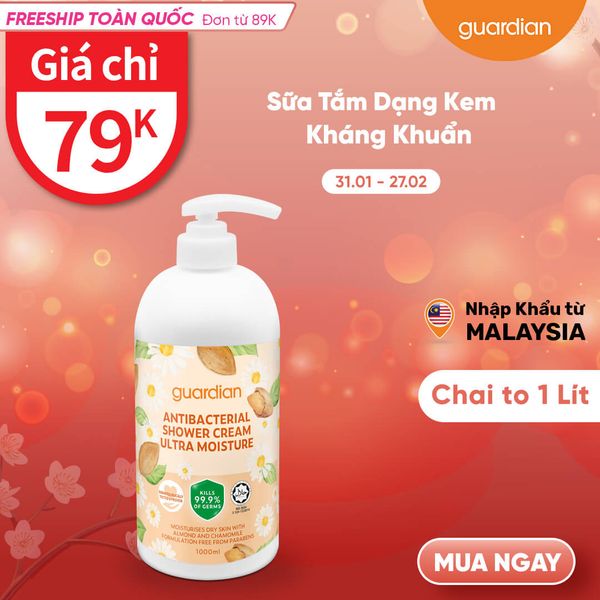 Sữa Tắm Dạng Kem Kháng Khuẩn Guardian Antibacterial Shower Cream Ultra Moisture Dưỡng Ẩm 1000Ml