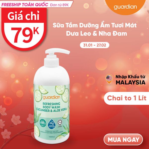 Sữa Tắm Dưỡng Ẩm Tươi Mát Guardian Refreshing Cucumber & Aloe Vera Body Wash Dưa Leo & Nha Đam 1000Ml