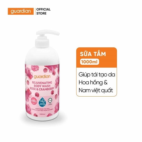 Sữa Tắm Giúp Tái Tạo Da Guardian Rejuvenating Rose & Cranberry Body Wash Hoa Hồng & Nam Việt Quất 1000Ml