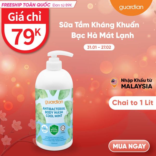 Sữa Tắm Kháng Khuẩn Guardian Cool Mint Antibacterial Body Wash Bạc Hà Mát Lạnh 1000Ml