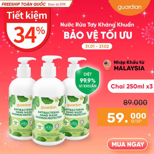 Nước Rửa Tay Kháng Khuẩn Guardian Antibacterial Handwash Maximum Protection Bảo Vệ Tối Ưu 250Ml X 3