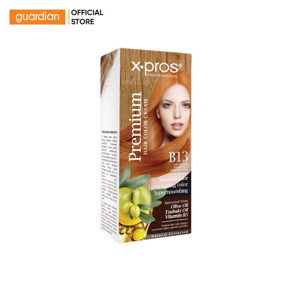 Kem Nhuộm Tóc Cao Cấp Chiết Xuất Olive X.Pros Premium Hair Color Cream #B13 Màu Đồng Ánh Vàng 60ml