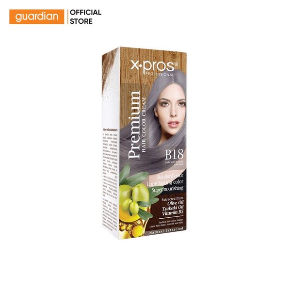 Kem Nhuộm Tóc Cao Cấp Chiết Xuất Olive X.Pros Premium Hair Color Cream #B18 Màu Xám Đậm 60ml