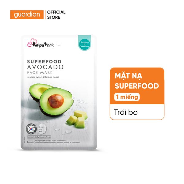 Mặt Nạ Làm Dịu Và Nuôi Dưỡng Da Happy Mask Superfood Avocado Face Mask Avocado Extract & Bamboo Extract Chiết Xuất Bơ Và Tre 25Ml