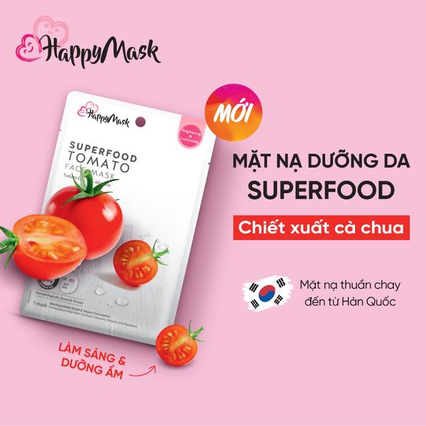  Mặt Nạ Dưỡng Ẩm Và Làm Hỗ Trợ Sáng Da Happy Mask Superfood Tomato Face Mask Tomato Extract & Allantoin Chiết Xuất Cà Chua Dành Cho Da Khô 25Ml 