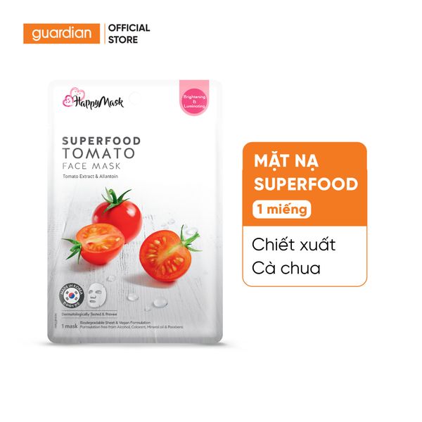 Mặt Nạ Dưỡng Ẩm Và Làm Hỗ Trợ Sáng Da Happy Mask Superfood Tomato Face Mask Tomato Extract & Allantoin Chiết Xuất Cà Chua Dành Cho Da Khô 25Ml