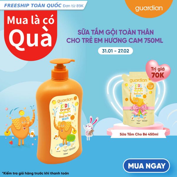 Sữa Tắm Gội Toàn Thân Cho Trẻ Em Guardian Kids Head To Toe Wash Orange Hương Cam 750ml