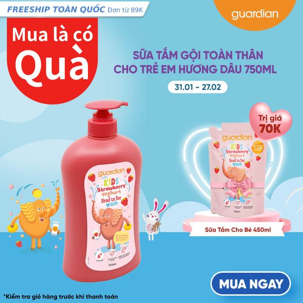 Sữa Tắm Gội Toàn Thân Cho Trẻ Em Guardian Kids Head To Toe Wash Strawberry Hương Dâu 750Ml