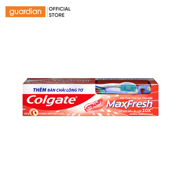 Kem Đánh Răng Colgate Maxfresh Hương Đào Mát Lạnh 225G Tặng Kèm Bàn Chải Lông Tơ