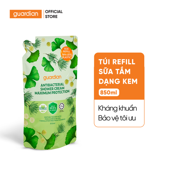 Túi Refill Sữa Tắm Kháng Khuẩn Guardian Antibacterial Shower Cream Maximum Protection Bảo Vệ Tối Ưu 850Ml