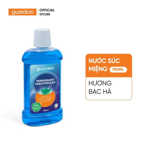 Nước Súc Miệng Guardian Peppermint Mouth Wash Vị Bạc Hà Cay Mát 750ml