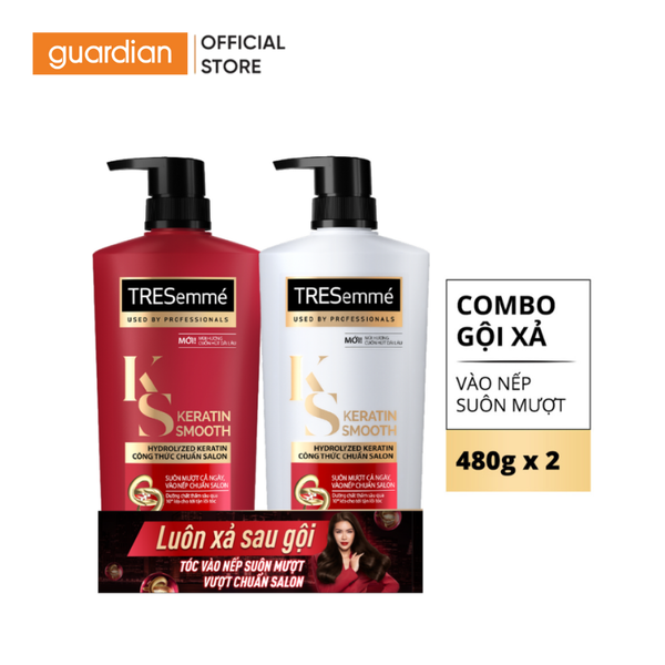 Combo Dầu Gội + Dầu Xả Tresemme Keratin Smooth Vào Nếp Suôn Mượt 480G x 2