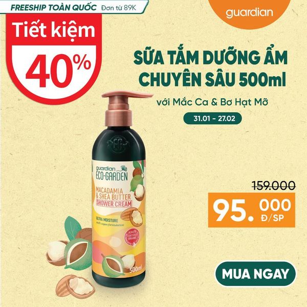 Sữa Tắm Dạng Kem Dưỡng Ẩm Chuyên Sâu Eco Garden Macadamia & Shea Butter Ultra Moisture Shower Cream Từ Tinh Dầu Mắc Ca & Bơ Hạt Mỡ 500ml