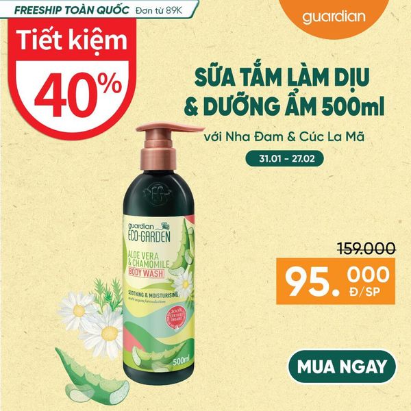 Sữa Tắm Giúp Làm Dịu Và Dưỡng Ẩm Cho Da Eco Garden Aloe Vera & Chamomile Soothing & Moisturising Body Wash Chiết Xuất Từ Nha Đam & Hoa Cúc La Mã 500ml