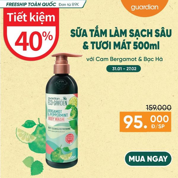 Sữa Tắm Làm Sạch Sâu Và Tươi Mát Eco Garden Bergamot & Peppermint Deep Clean & Refreshing Body Wash Chiết Xuất Từ Cam Bergamot Và Bạc Hà 500ml