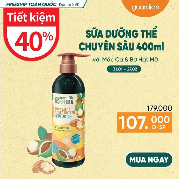 Sữa Dưỡng Thể Dưỡng Ẩm Chuyên Sâu Eco Garden Macadamia & Shea Butter Ultra Moisture Body Lotion Chiết Xuất Từ Hạt Mắc Ca Và Bơ Hạt Mỡ 400ml