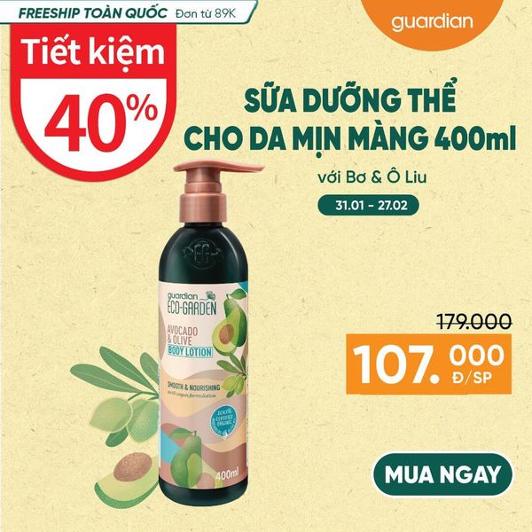 Sữa Dưỡng Thể Nuôi Dưỡng Da, Cho Da Mịn Màng Eco Garden Avocado & Olive Smooth & Nourishing Body Lotion Chiết Xuất Từ Bơ Và Ô Liu 400ml