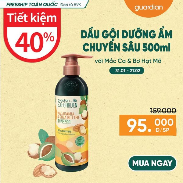 Dầu Gội Dưỡng Ẩm Chuyên Sâu Eco Garden Macadamia & Shea Butter Ultra Moisture Shampoo Chiết Xuất Từ Hạt Mắc Ca Và Bơ Hạt Mỡ 500ml